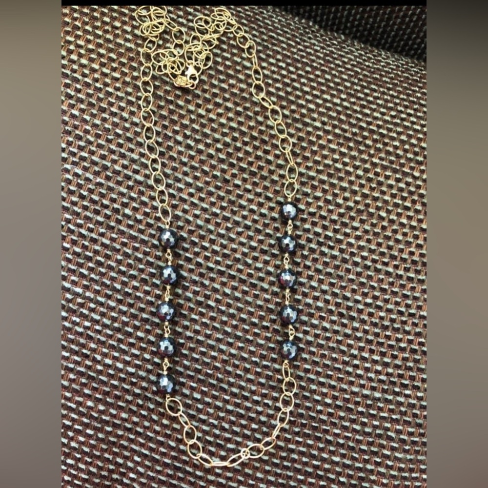 Hematite gemstone 925 silver gold vermeil necklace